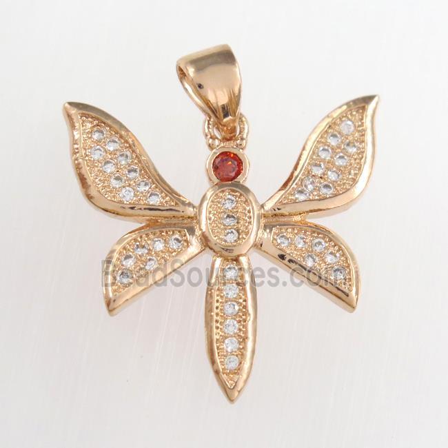 copper dragonfly pendants paved zircon, rose gold