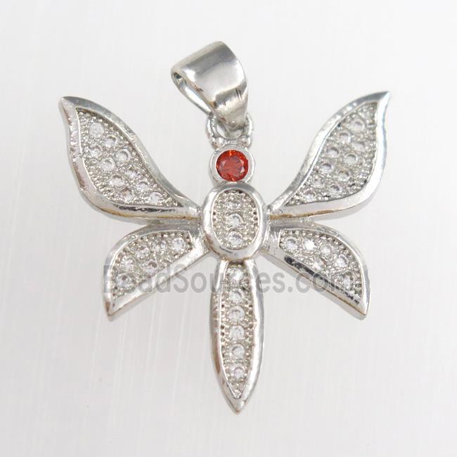 copper dragonfly pendants paved zircon, platinum plated