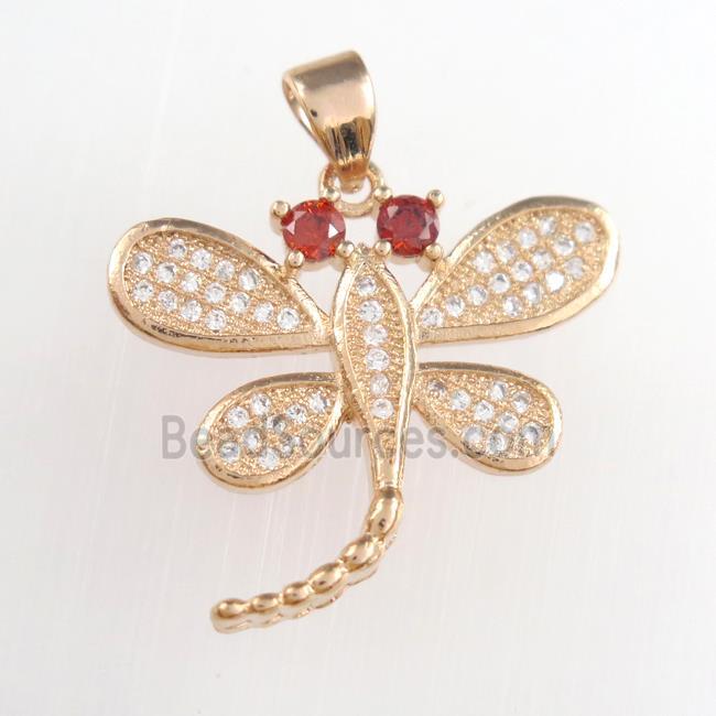 copper dragonfly pendants paved zircon, rose gold