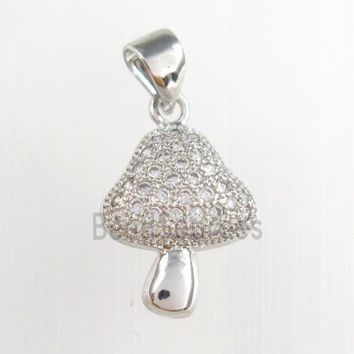 Copper Mushroom Pendant Pave Zircon Platinum Plated