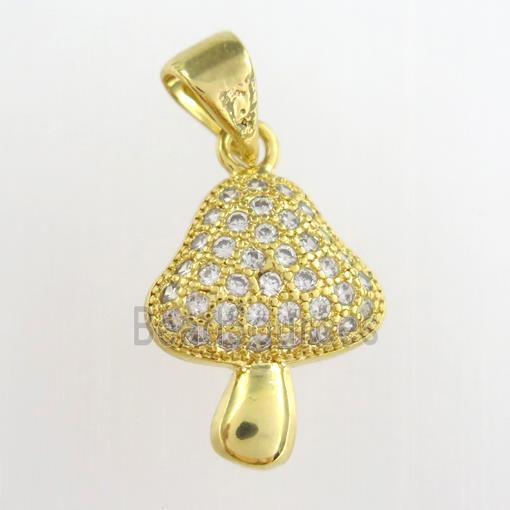 Copper Mushroom Pendant Pave Zircon Gold Plated