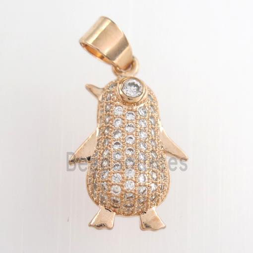 copper penguin pendants paved zircon, rose gold