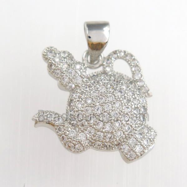 copper teapot pendants paved zircon, platinum plated