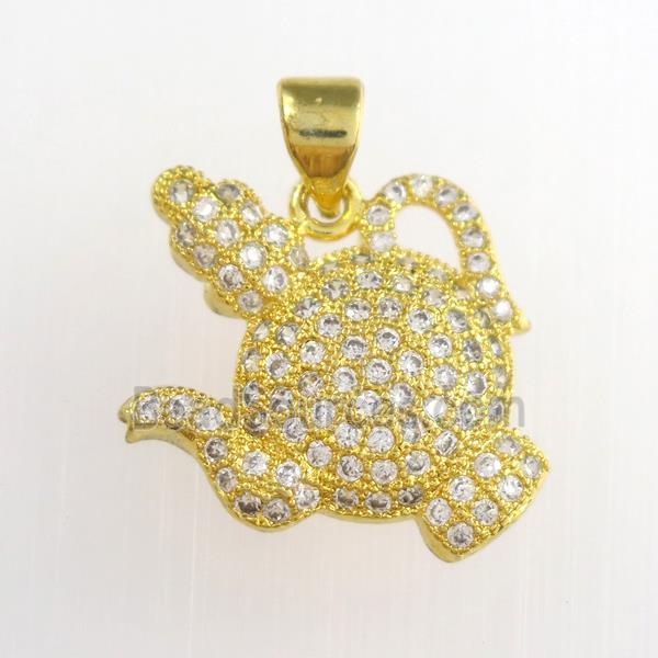 copper teapot pendants paved zircon, gold plated