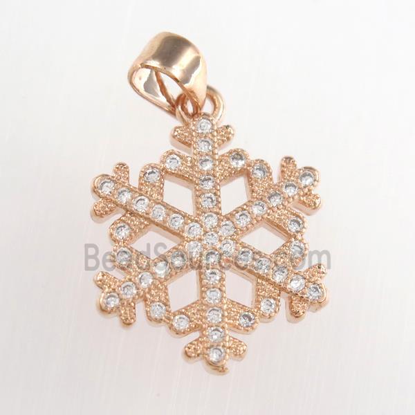 copper snowflake pendants paved zircon, rose gold