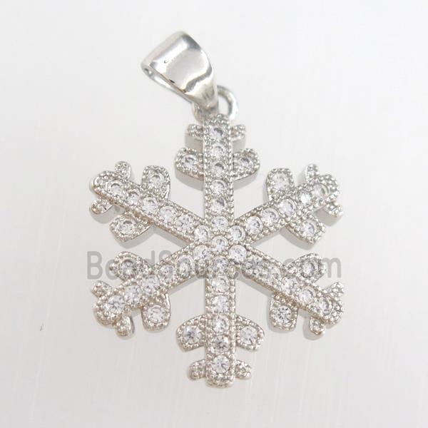 copper snowflake pendants paved zircon, platinum plated