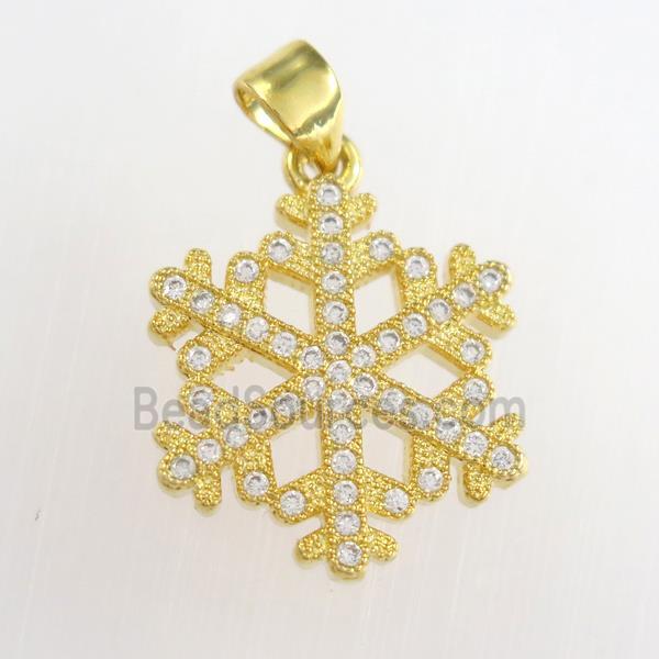 copper snowflake pendants paved zircon, gold plated