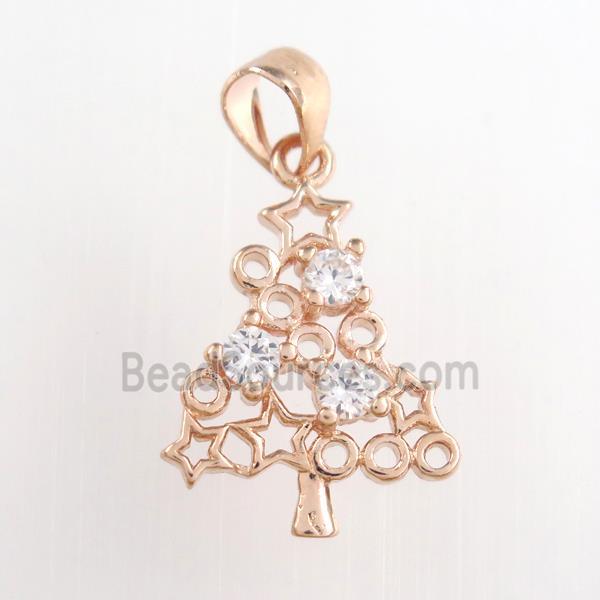 christmas tree, copper pendants paved zircon, rose gold