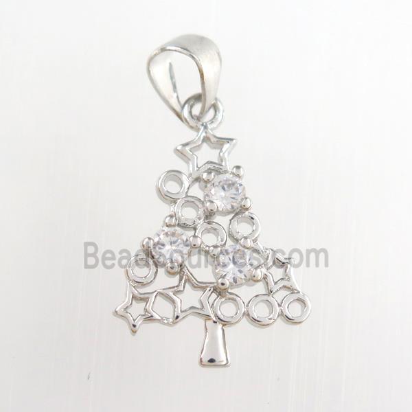 christmas tree, copper pendants paved zircon, platinum plated