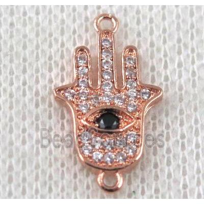 copper hamsahand connector paved zircon, rose gold