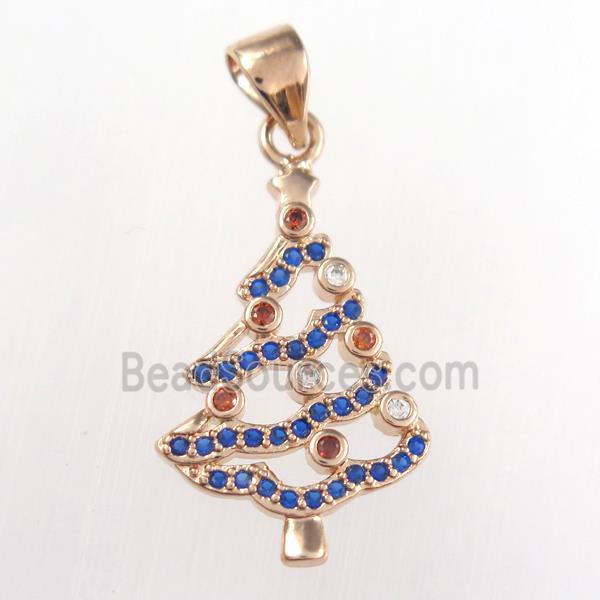 christmas tree, copper pendants paved zircon, rose gold