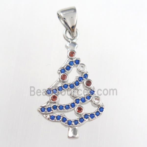 christmas tree, copper pendants paved zircon, platinum plated