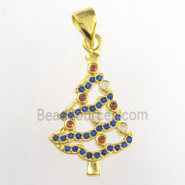 christmas tree, copper pendants paved zircon, gold plated