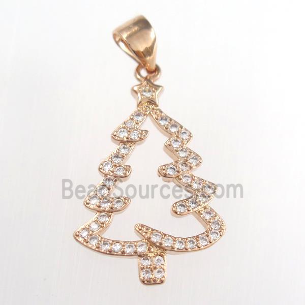 christmas tree, copper pendants paved zircon, rose gold