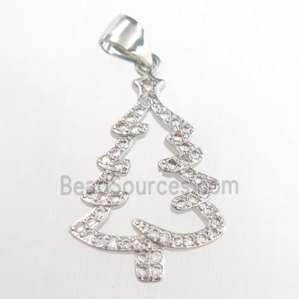 christmas tree, copper pendants paved zircon, platinum plated