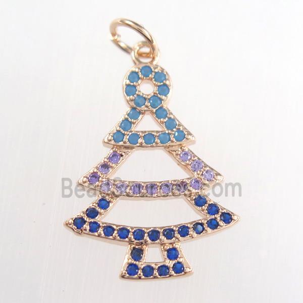 christmas tree, copper pendants paved zircon, rose gold