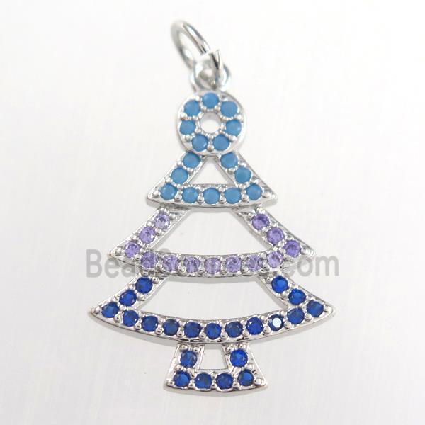 christmas tree, copper pendants paved zircon, platinum plated