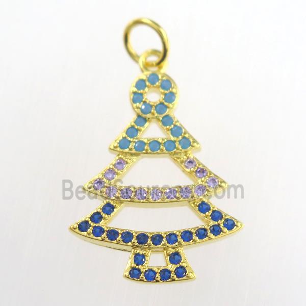 christmas tree, copper pendants paved zircon, gold plated