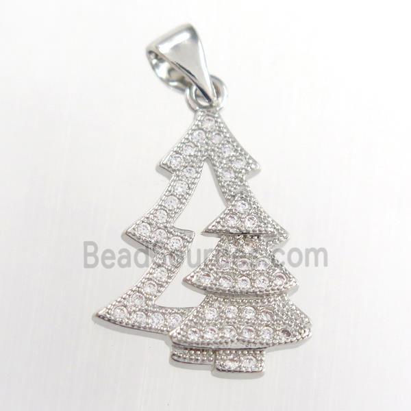 christmas tree, copper pendants paved zircon, platinum plated