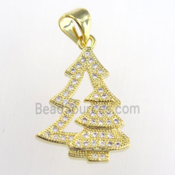 christmas tree, copper pendants paved zircon, gold plated