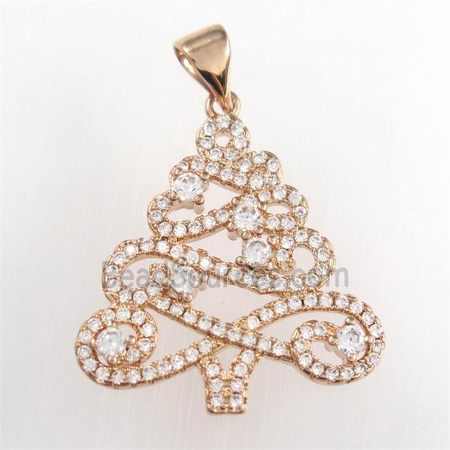 christmas tree, copper pendants paved zircon, rose gold