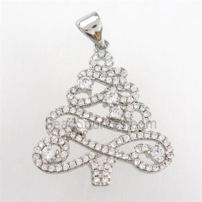 christmas tree, copper pendants paved zircon, platinum plated