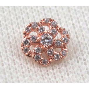 copper flower beads paved zircon, rose gold