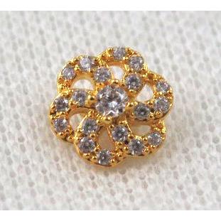 copper flower beads paved zircon, gold plated