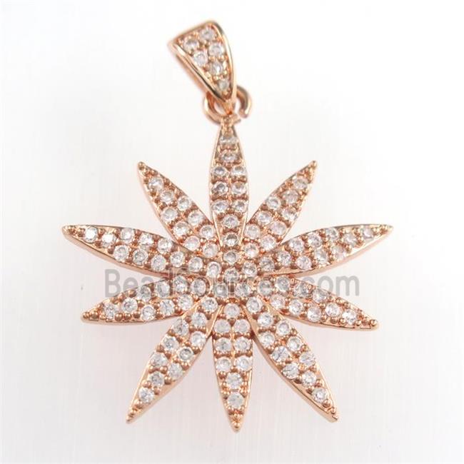 copper flower pendant paved zircon, rose gold