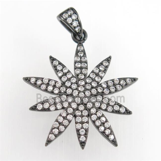 copper flower pendant paved zircon, black plated