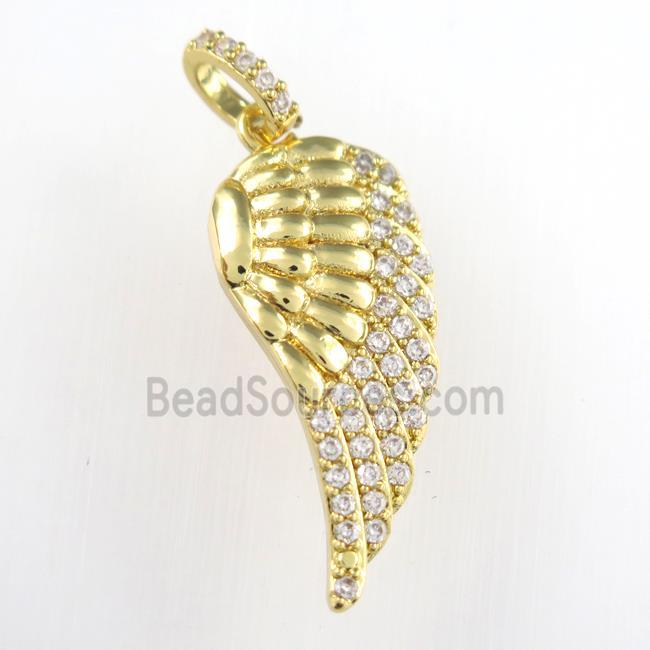 copper angel wing pendant paved zircon, gold plated