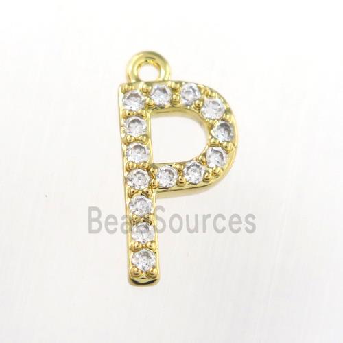 copper pendant paved zircon, letter P, gold plated