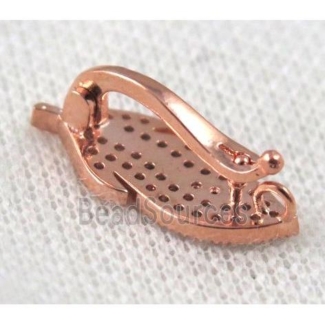 copper pendant paved zircon, leaf, rose gold