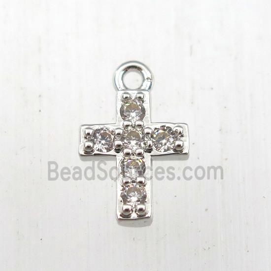 copper cross pendant paved zircon, platinum plated