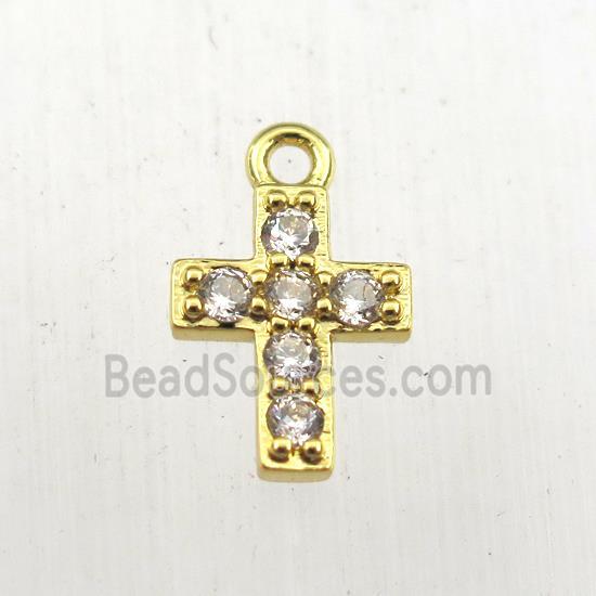 copper cross pendant paved zircon, gold plated