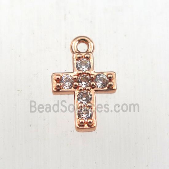 copper cross pendant paved zircon, rose gold