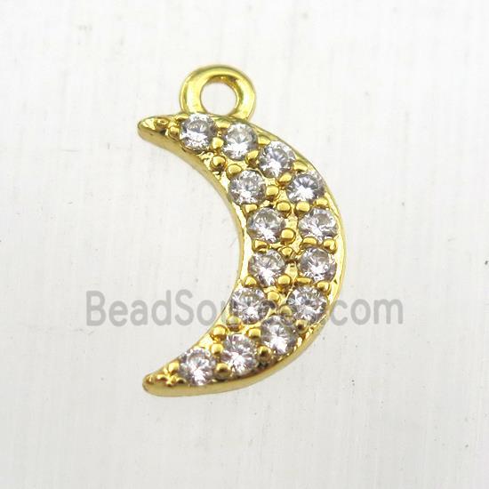 copper moon pendant paved zircon, gold plated