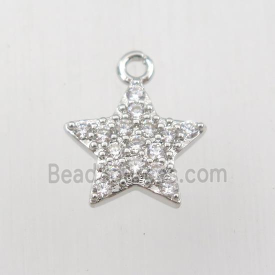 copper star pendant paved zircon, platinum plated