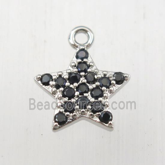 copper star pendant paved zircon, platinum plated