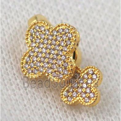 copper clasp paved zircon, clover, gold plated