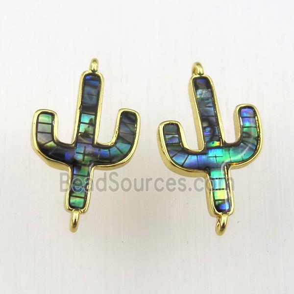 copper cactus connector with abalone shell, gold plated