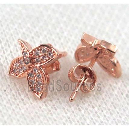 copper butterfly earring paved zircon, rose gold