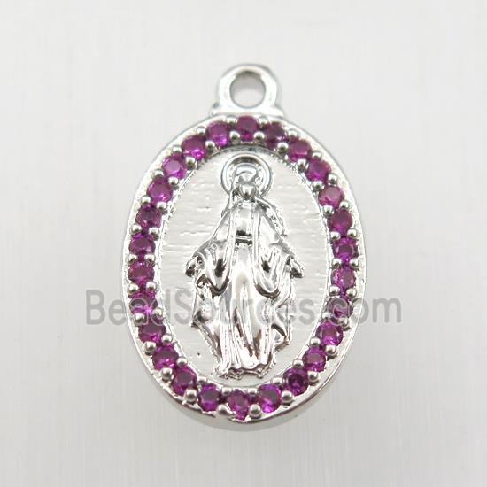 copper Jesus pendant paved zircon, platinum plated