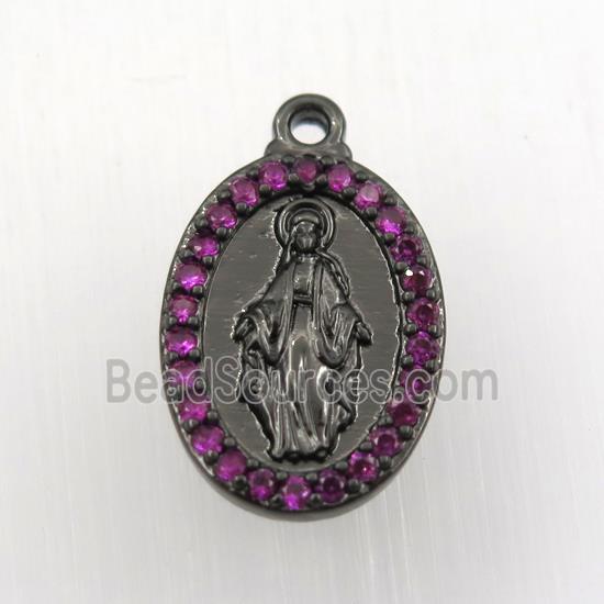 copper Jesus pendant paved zircon, oval, black plated