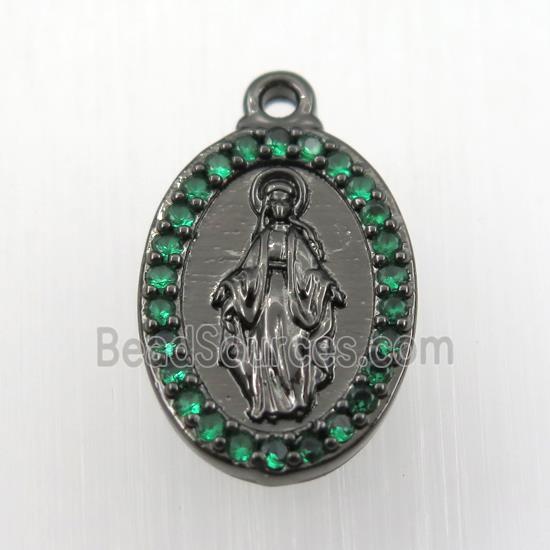 copper Jesus pendant paved zircon, oval, religious, black plated