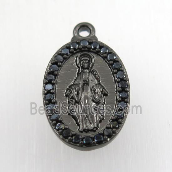 copper Jesus pendant paved zircon, oval, black plated