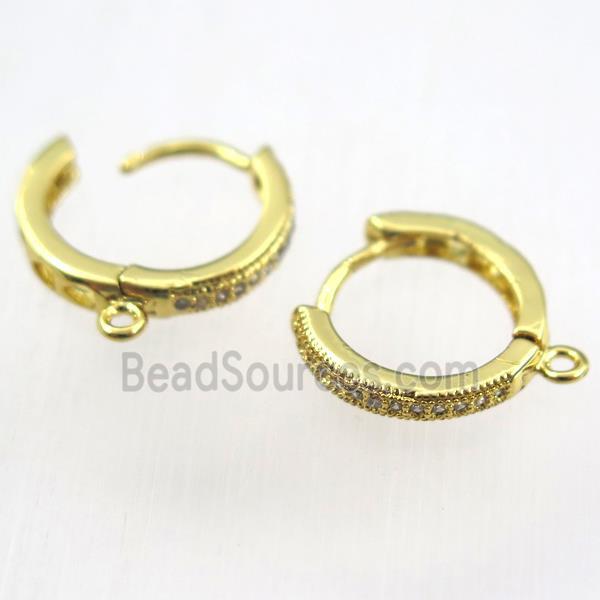 copper earring hoop paved zircon, gold plated