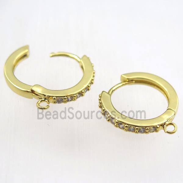 copper huggie earring hoop paved zircon, gold plated