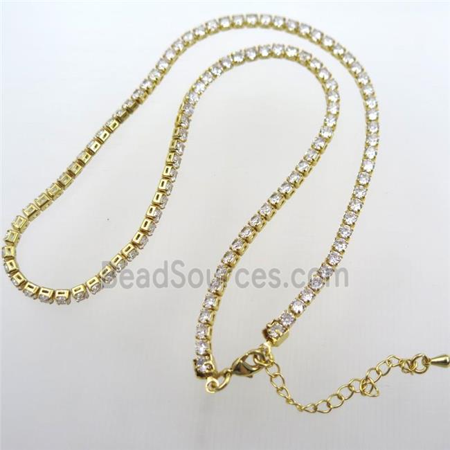 copper necklace chain pave zircon, gold plated