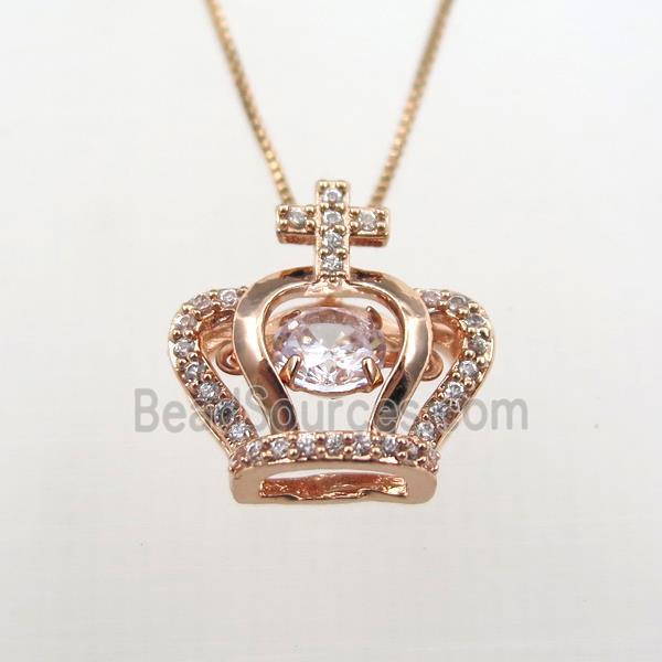 copper necklace with crown pave zircon, rose gold